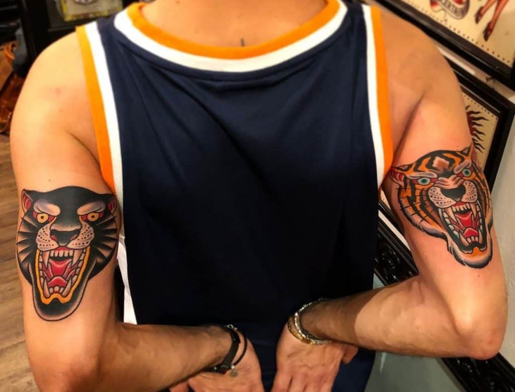 Tatuaje tradicional de tigre y pantera