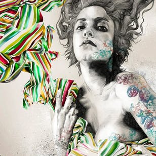 Ilustración de Gabriel Moreno.  #GabrielMoreno #illustrator #artist #fineart #Spanish #gradient #tattooart #tattooedportrait #women