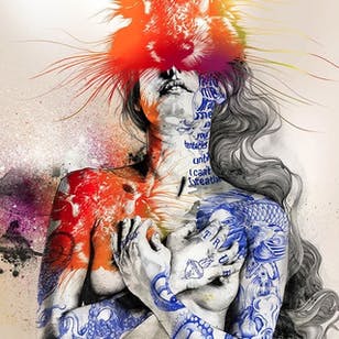 Ilustración de Gabriel Moreno.  #GabrielMoreno #illustrator #artist #fineart #Spanish #gradient #tattooart #tattooedportrait #women