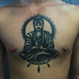 Tatuaje de Buda por Aaron J Murphy @Aaronjmurphy_ #Aaronjmurphy #Negro #Tradicional #Blackwork #Blackworktattoo #Buddha #Australia
