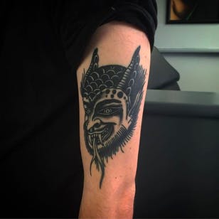 Demon Tattoo por Aaron J Murphy @Aaronjmurphy_ #Aaronjmurphy #Black #Traditional #Blackwork #Blackworktattoo #Demon #Australia