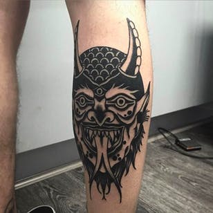 Demon Tattoo por Aaron J Murphy @Aaronjmurphy_ #Aaronjmurphy #Black #Traditional #Blackwork #Blackworktattoo #Demon #Australia