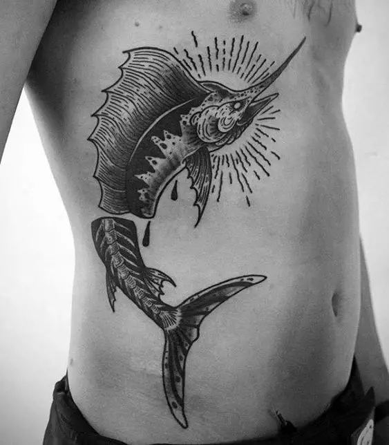 Tatuaje de Blue Marlin en las costillas