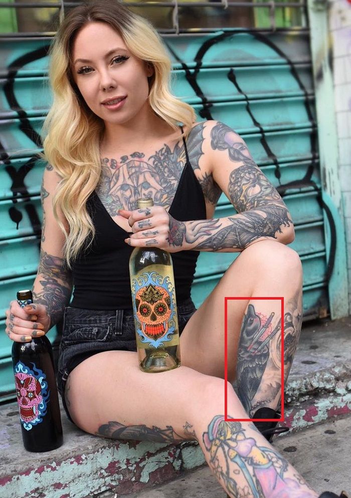 Megan Massacre-Ravens-Tattoo-Leg
