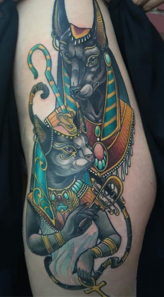 Tatuaje de Anubis y Bastet