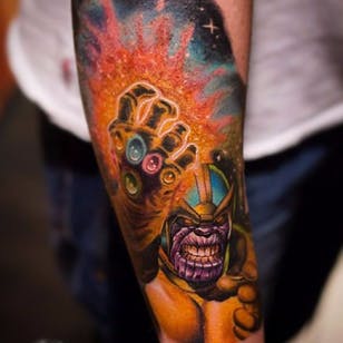 Thanos Tattoo by Adam Blakey #Thanos #thanostattoos #thanostattoo #marveltattoo #supervillaintattoo #supervillains #comictattoos #AdamBlakey