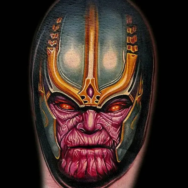 Thanos Tattooby Jeremy Brown #Thanos #thanostattoos #thanostattoo #marveltattoo #supervillaintattoo #supervillains #comictattoos #JeremyBrown