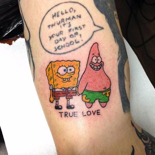 El tatuaje de Bob Esponja SquarePant de Giuseppe Messina.  # bob esponja # bob esponja pantalones cuadrados # dibujos animados #nickelodeon #tvshow #bestfriend