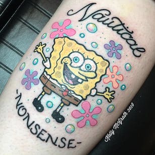 Tatuaje de Bob Esponja por KellyMcGrath.  #KellyMcgGrath #spongebob #spongebobsquarepants #cartoon #nickelodeon #tvshow #glat