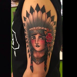 Native Girl Tattoo por Cedric Weber @ Cedric.Weber.Tattoo #CedricWeberTattoo #GreyhoundTattoo #GirlTattoo #Girl #Lady #Native #Woman #Germany