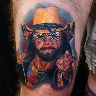 Randy Savage Tattoo por Nate Bjork #randysavage #randysavagetattoo #machomanrandysavage # wrestlingtattoo #wrestling #portrait #superstar #wwe #wwetattoos #sports #NateBjork