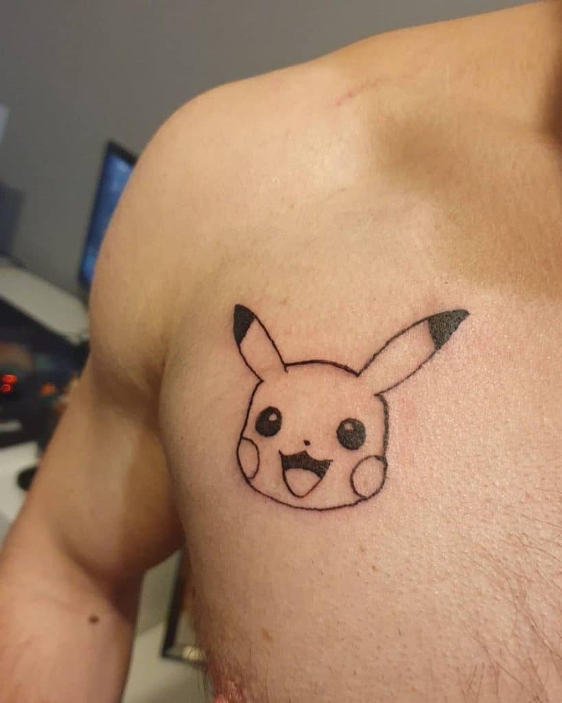 Tatuaje de Pikachu Diseño de pecho en blanco y negro 