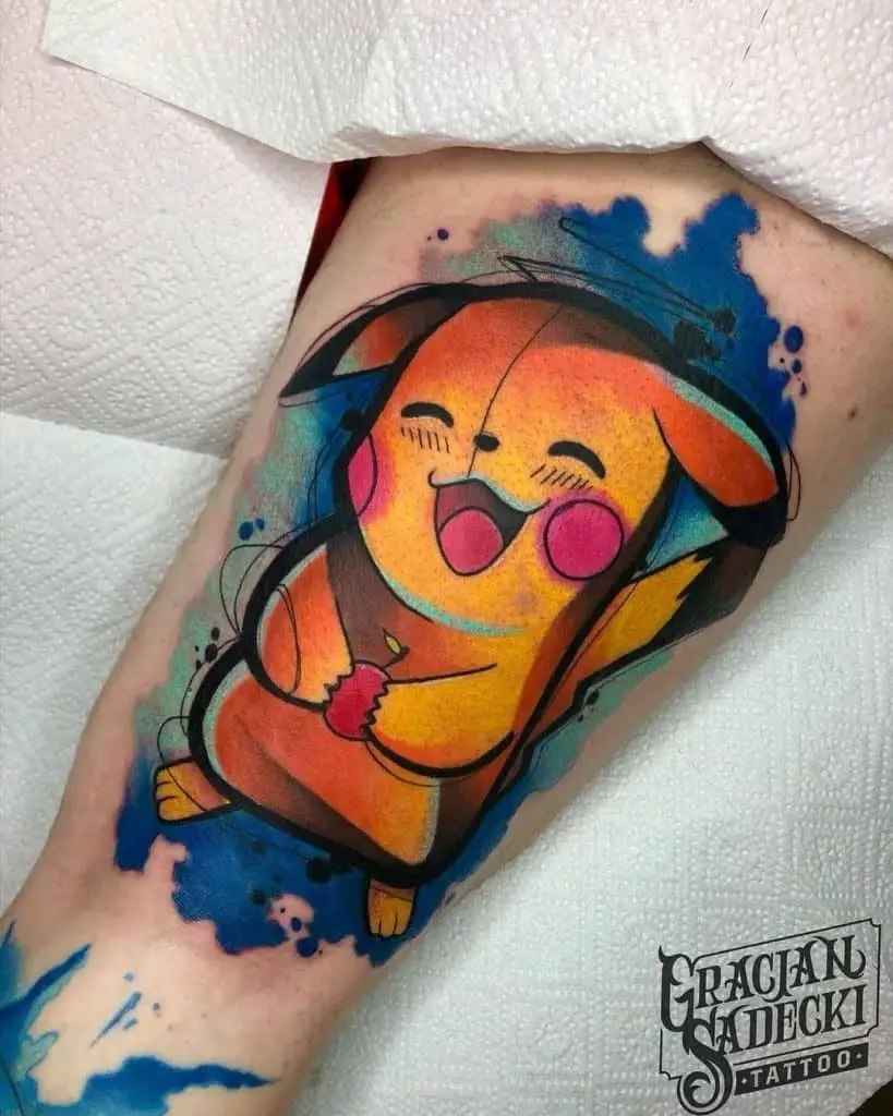 Tatuaje de Pikachu retro y colorido 