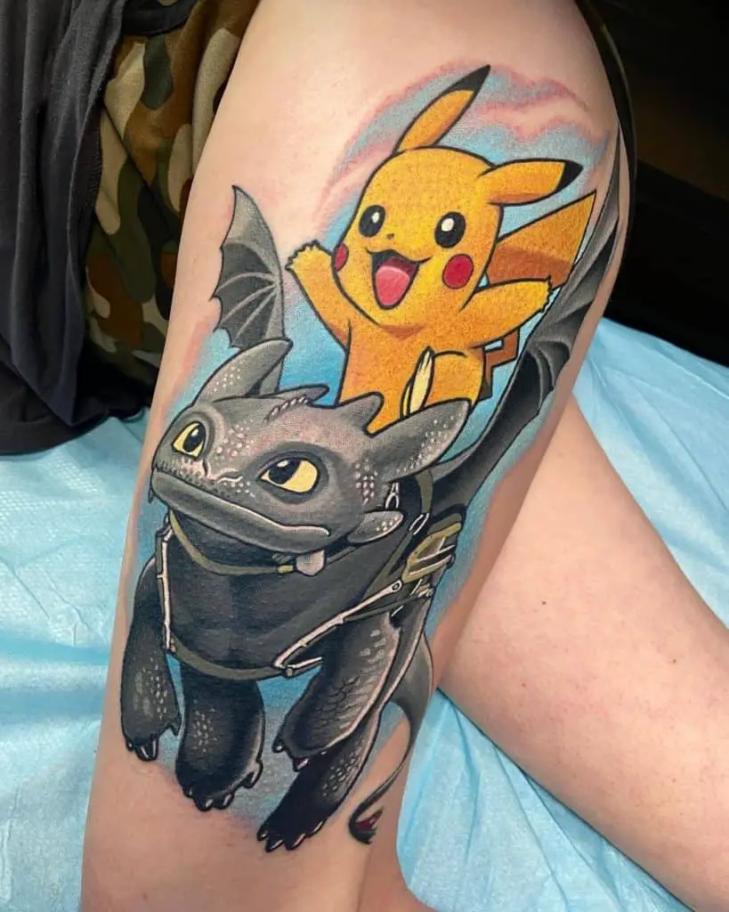 Arte del tatuaje de Pikachu sorprendido