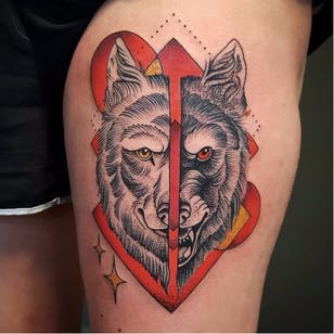 Tatuaje de lobo colorido de Cutty Bage #CuttyBage #sketch #sketchstyle #wolf