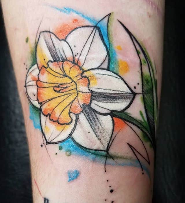 Tatuaje de narciso acuarela