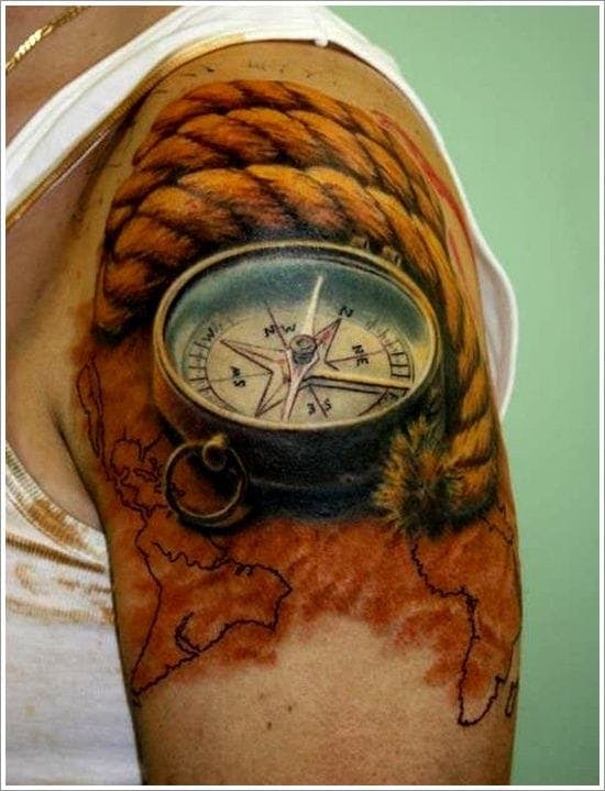 Tatuaje de brújula.  Artista desconocido # brújula # magnética # dirección
