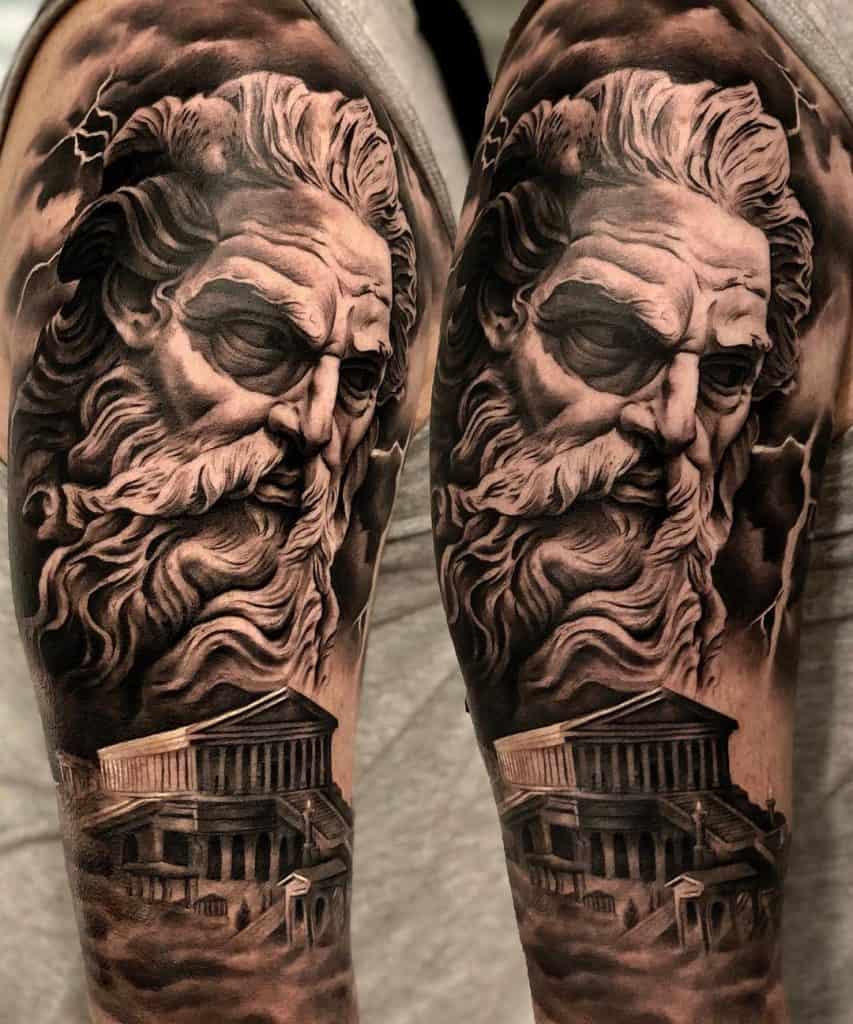 Tatuaje de Zeus negro y gris