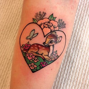 Tatuaje de Bambi de Miss Quartz.  #MissQuartz #heart #bambi #waltdisney #disney #heart #fawn