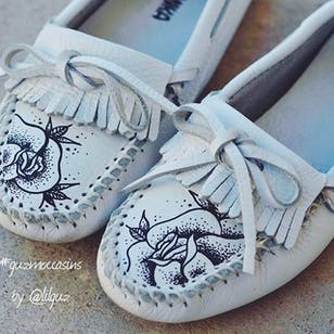 Dotwork Rose Handpainted Shoes by Guz @LilGuz #LilGuz #Handpainted #Tattooed #Shoes #Tattoo Shoes #Handpainting Shoes #Art #Tattoo Art #Dotwork #Blackwork #Rose #Moccasins #Guzmoccasins #artshare
