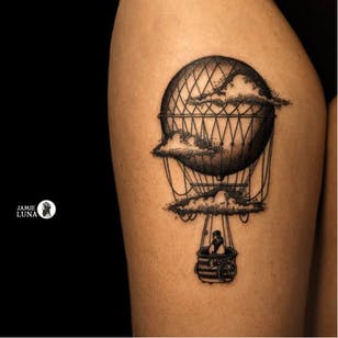 Ht air balloon engraving por Jamie Luna #JamieLuna #blackwork #hotairballoon #engraving