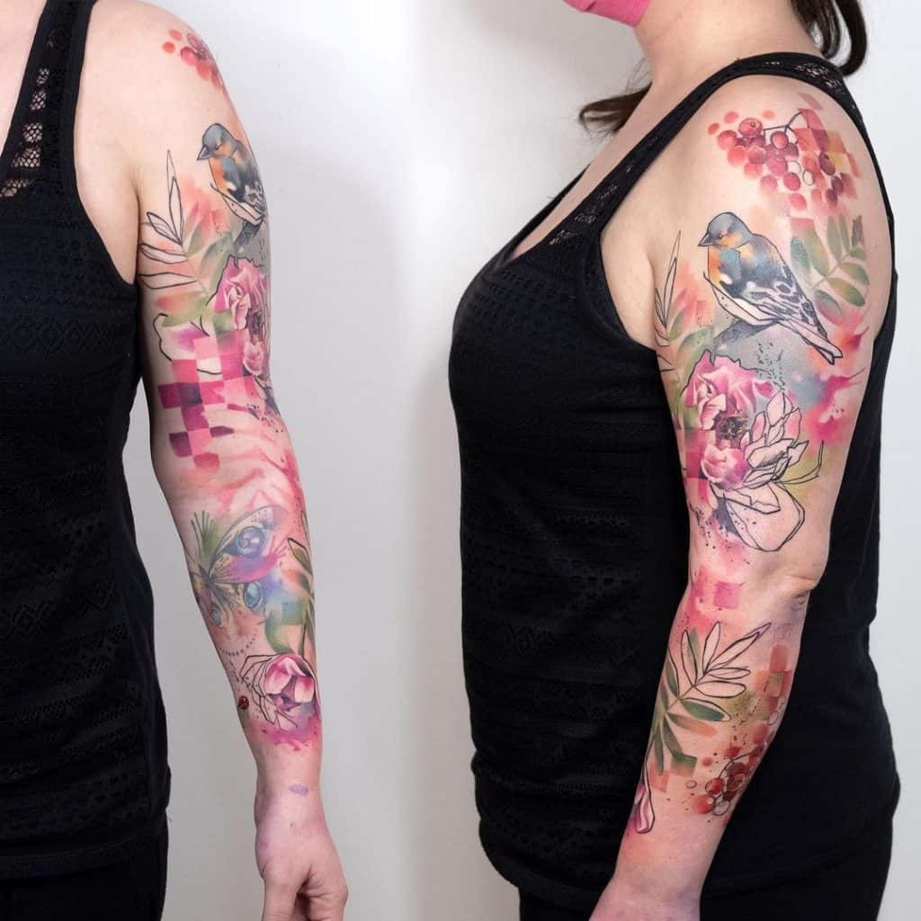 Manga de tatuaje de flor de acuarela