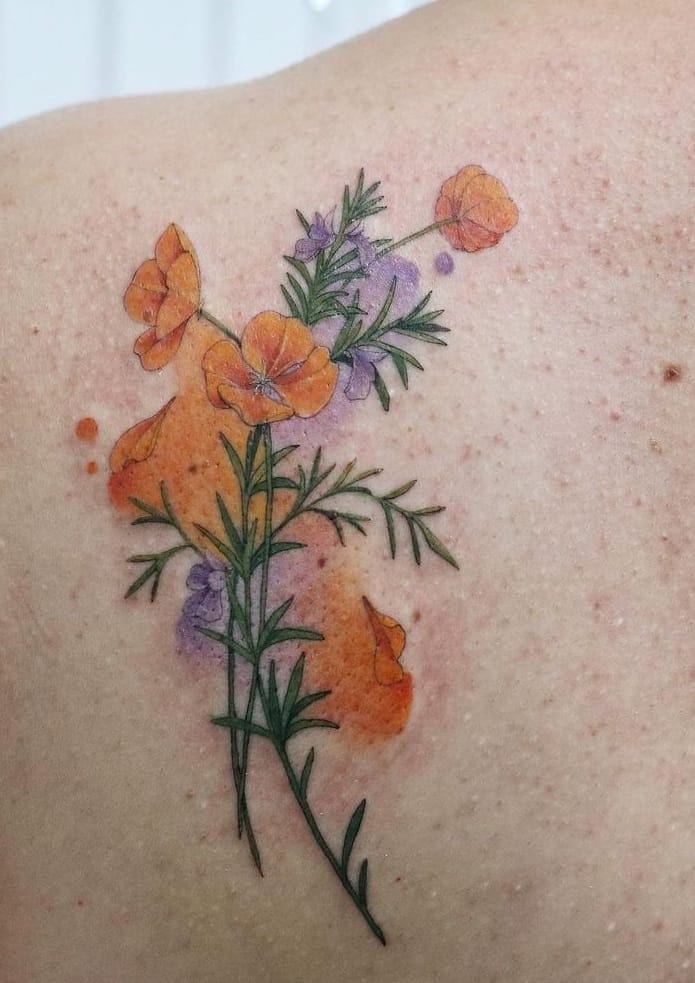 Tatuaje de flor de acuarela