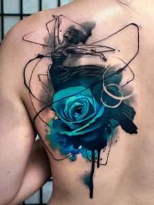 Tatuaje De Rosa Azul En Acuarela