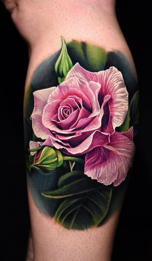 Tatuaje de rosa rosa realista