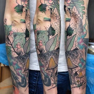 Tatuaje gráfico inspirado en la naturaleza por Tobias Burchert # Tatuaje gráfico # Gráfico # Tatuaje abstracto # Abstracto # Tatuajes modernos # Cerdo # Elschwino # TobiasBurchert