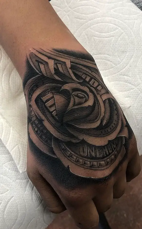 Tatuaje De Mano De Rosa De Dinero