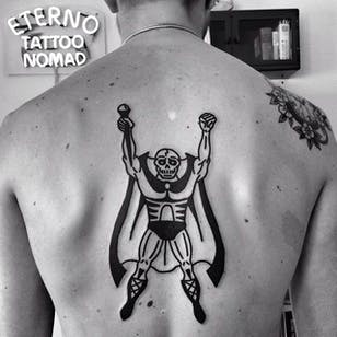 Skeleton Hero Tattoo por Eterno8 @ Eterno8 # Eterno8 #black #traditional #black work # bold # Statement # skeleton # Whole #black work Tattoo