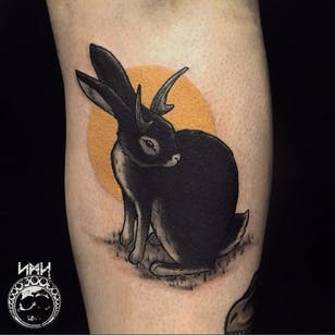 Tatuaje Jackalope por Scott M. Harrison #ScottMHarrison #neotraditional #nature #jackalope #rabbit