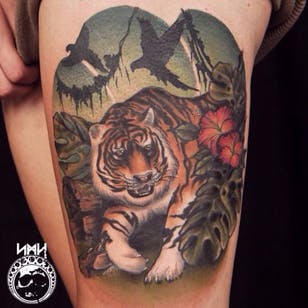 Hermoso tatuaje de tigre de Scott M. Harrison #ScottMHarrison #nottraditional #nature #tiger