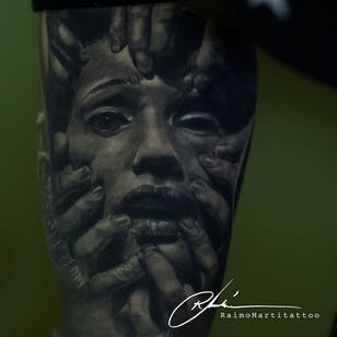 Impresionante tatuaje de Raimo Marti #RaimoMarti #realistic #hyperrealistic # black-gray # 3D #portrait #photorealistic