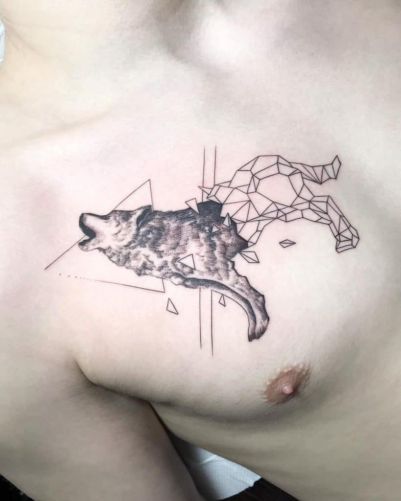 Tatuaje de lobo geométrico