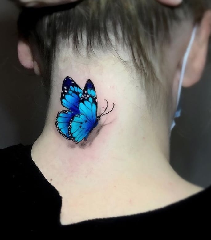 Tatuaje de mariposa azul 3D