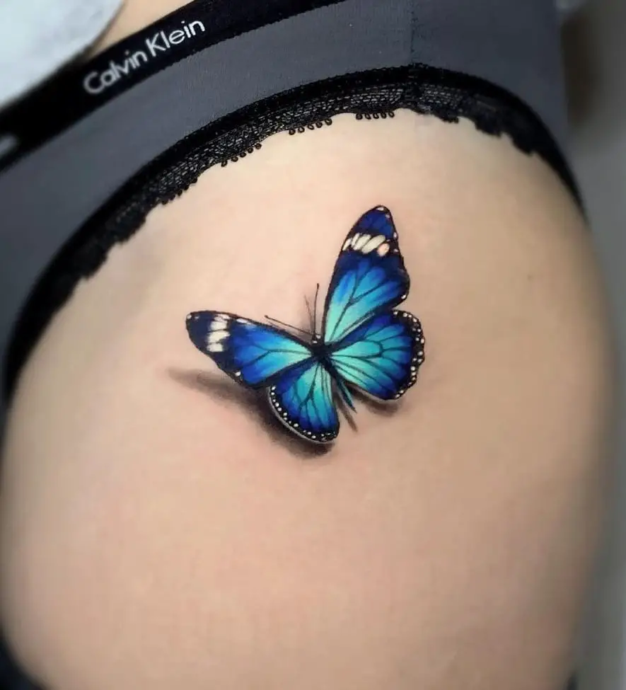 Tatuaje de mariposa azul 3D