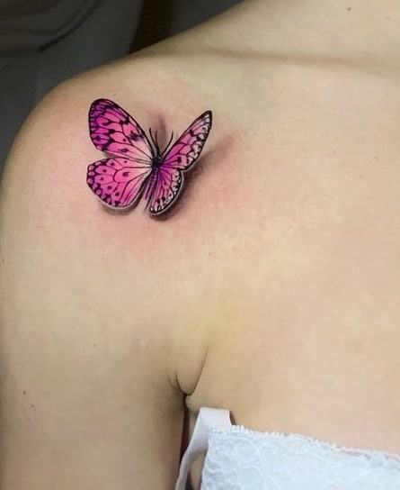 Tatuaje de mariposa rosa 3D 