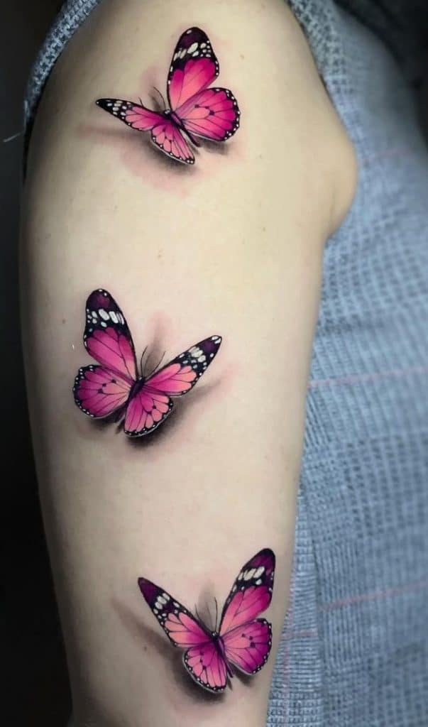 Tatuaje de mariposa rosa 3D 