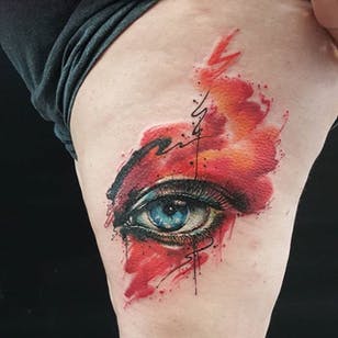 Tatuaje ilustrativo de ojos de acuarela de Smel Wink.  #watercolor #SmelWink #sketchy #illustrative #eye #eyeball