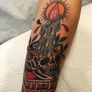 Candle Tattoo by Matt Cannon #candle #candletattoo #traditional #traditionaltattoo #traditionaltattoos #oldschool #oldschooltattoo #classictattoo #MattCannon