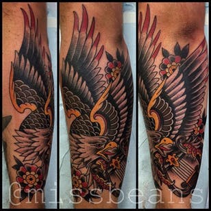Eagle Tattoo by Jessie Beans #eagle #traditioneleagle #colorfultattoo #traditional #traditionaltattoo #ball tattoos #bright tattoos #JessieBeans