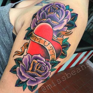 Heart Tattoo by Jessie Beans #heart #hearttattoo #colorfultattoo #traditional #traditionaltattoo #ball tattoos #bright tattoos #JessieBeans