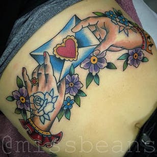Letter Tattoo by Jessie Beans #letter #loveletter #lovelettertattoo #colorfultattoo #traditional #traditionaltattoo #bold tattoos #brigthtattoos #JessieBeans