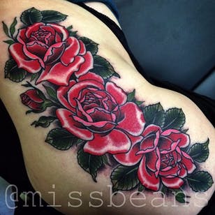 Rose Tattoo by Jessie Beans #rose #rosetattoo #colorfultattoo #traditional #traditional tattoo #ball tattoos #bright tattoos #JessieBeans