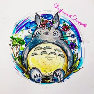 Diseño de tatuaje de Totoro por Angharad Chappell #AngharadChappell #Totoro #StudioGhibli
