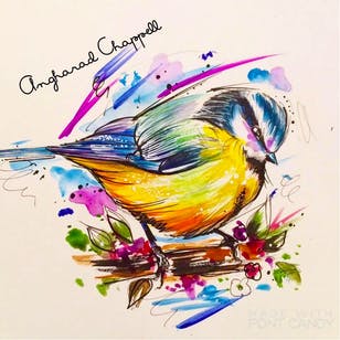 Diseño de tatuaje de pájaro por Angharad Chappell # AngharadChappell # watercolor # bird