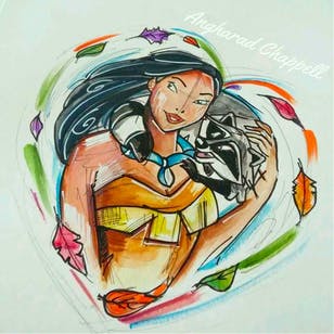Diseño de tatuaje de Pocahontas por Angharad Chappell #AngharadChappell #Disney #Pocahontas