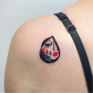 Tatuaje llorando de Sonia Tessari #SoniaTessari #smallattoo #popart #glitter #cryingwoman